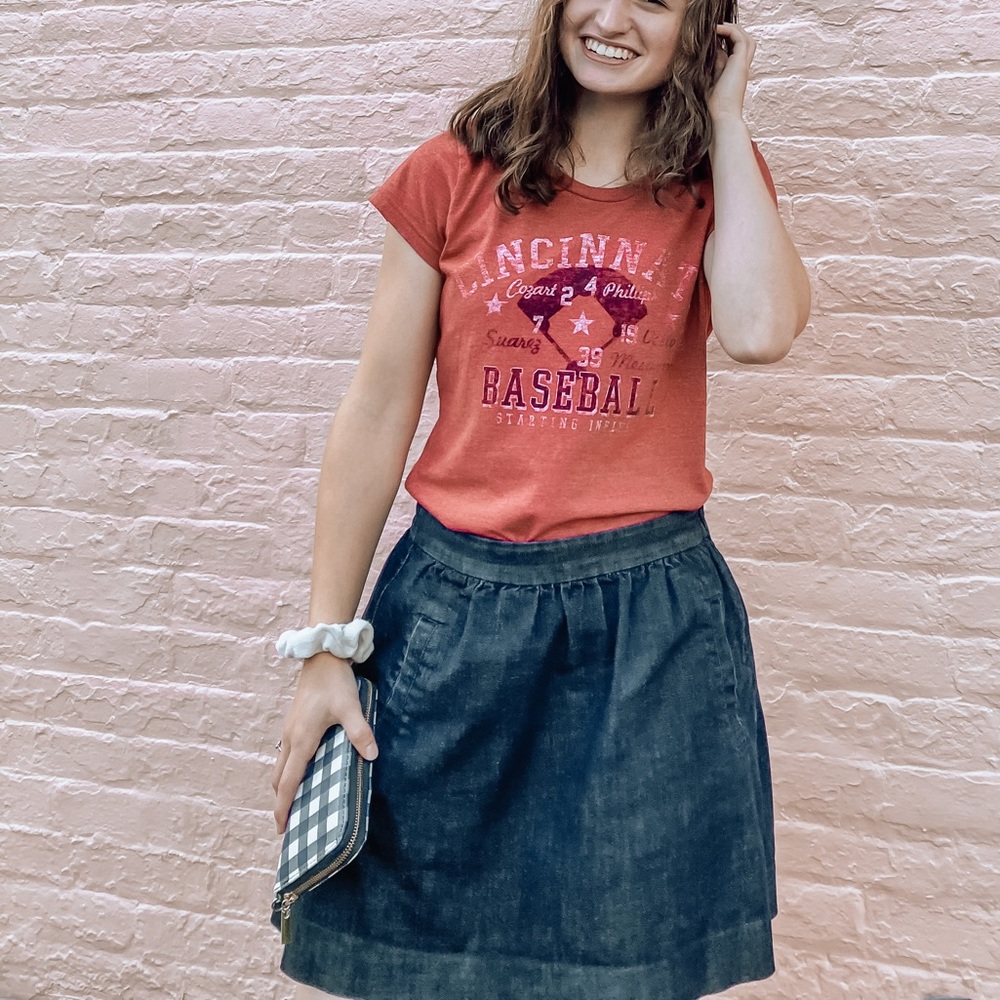 j. crew jean mini skirt